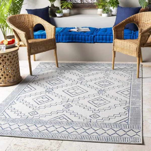 Artistic Weavers Olympia Bohemian Outdoor Area Rug 53 x 77 Navy2 x 211 White