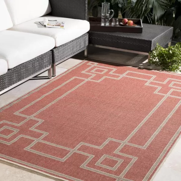 Artistic Weavers Prosperie Solid Border Outdoor Area Rug 73 Round Beige8 ft 10 in Square Rust