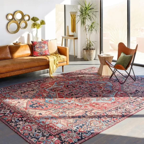 Artistic Weavers Reeta Printed Medallion Area Rug10 SquareBright RedWheat2 ft 3 in x 3 ft 9 in Bright RedWheat