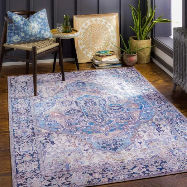 Artistic Weavers Reeta Printed Medallion Area Rug10 SquareBright RedWheat2 ft 6 in x 7 ft 6 in DenimLilac