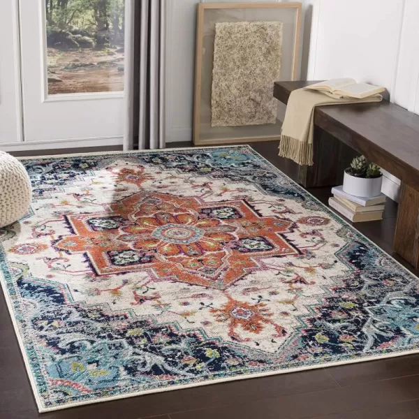 Artistic Weavers Wendy Vintage Medallion Area Rug53 x 79TealDark Blue110 x 211 Orange  Aqua