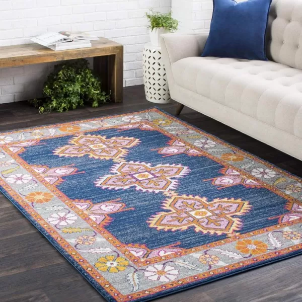 Elodia Dark Blue and Teal Updated Traditional Area Rug 27 x 73Dark Blue 9 ft x 12 ft 6 in