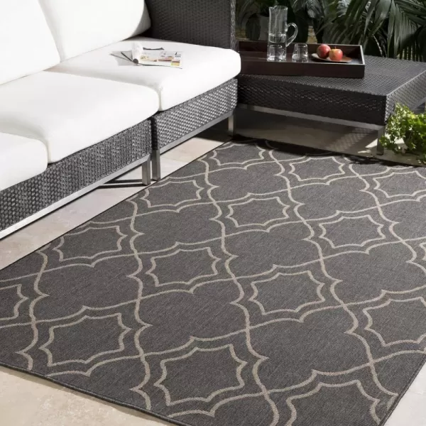 Georgia Beige Indoor  Outdoor Area Rug 73 Square8 ft 10 in Round Black