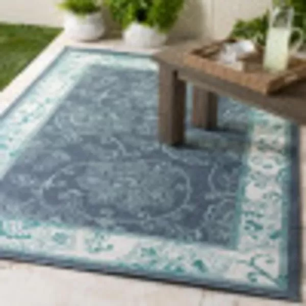 Rhoda Taupe and Brown Indoor  Outdoor Area Rug 89 Square73 Round Blue