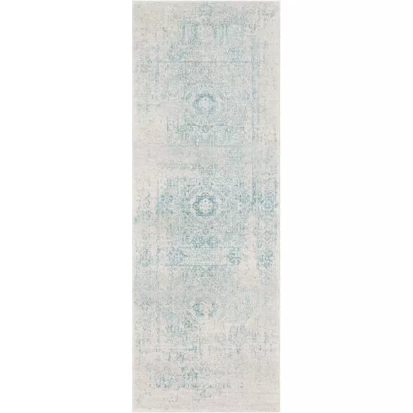 Valeria Dark Blue Light Gray and Beige Updated Traditional Area Rug 710 x 10327 x 73 Light Teal