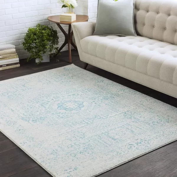 Valeria Dark Blue Light Gray and Beige Updated Traditional Area Rug 710 x 10353 x 73 Light Teal