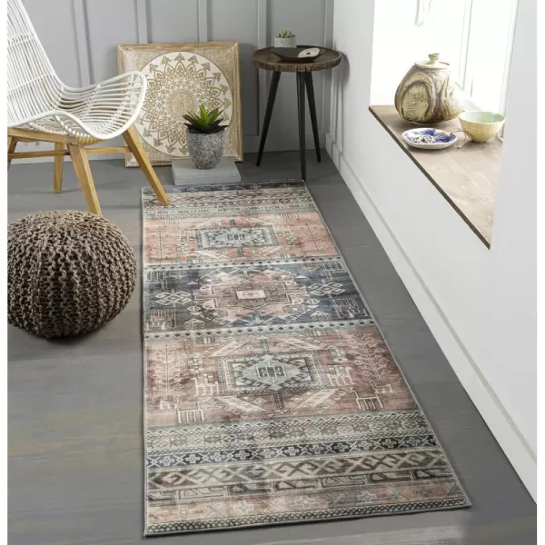 Wabisa Printed Oriental Area Rug2 x 3 DenimCoral