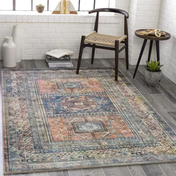 Wabisa Printed Oriental Area Rug26 x 4 DenimCoral