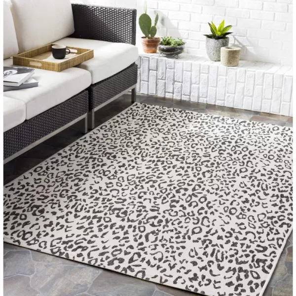 Livabliss Esperanza Leopard Outdoor Area Rug53quot x 77quotBlackWhiteBlackWhite