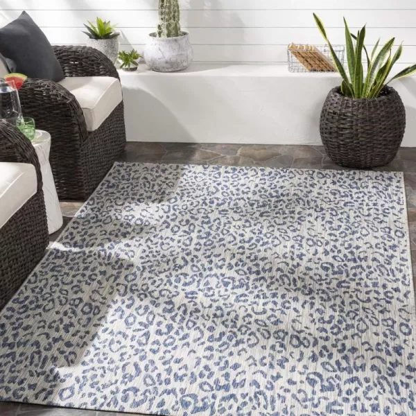 Livabliss Esperanza Leopard Outdoor Area Rug53quot x 77quotBlackWhiteBright BlueIvory