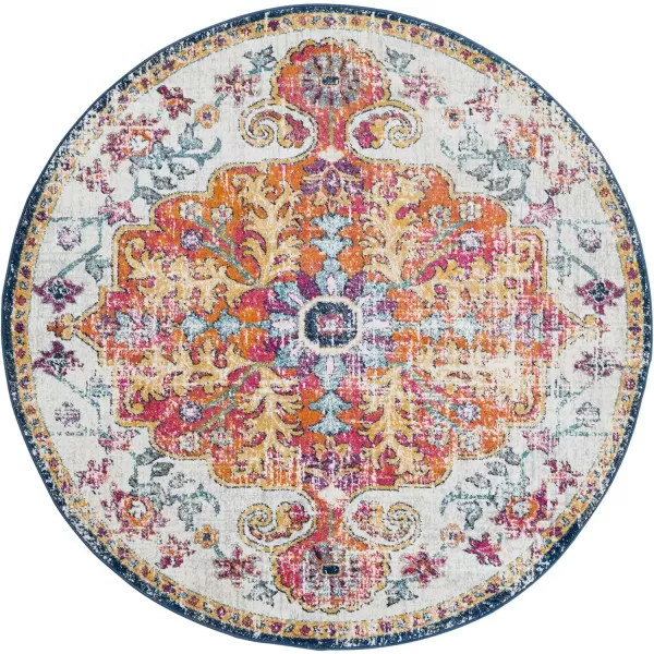 Livabliss Odelia Vintage Bohemian Area Rug5 x 8 OvalOrangeNavyOrangeNavy