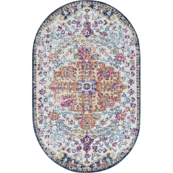 Livabliss Odelia Vintage Bohemian Area Rug5 x 8 OvalOrangeNavyOrangeNavy