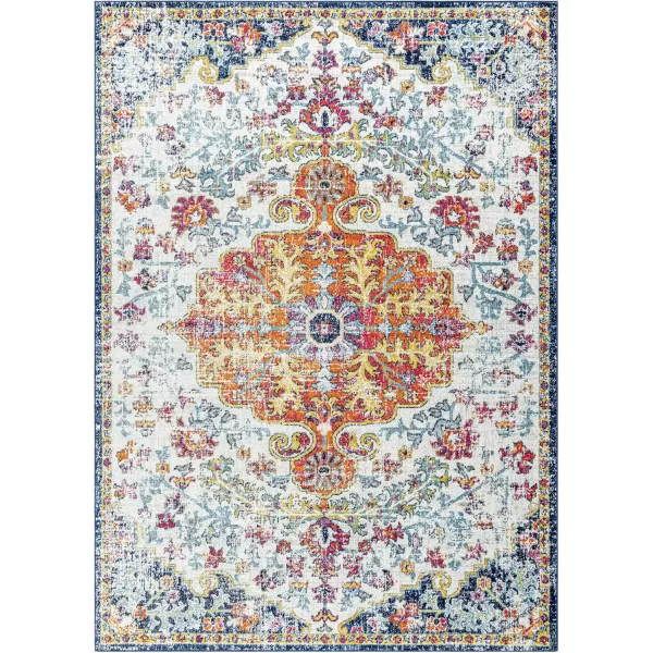 Livabliss Odelia Vintage Bohemian Area Rug5 x 8 OvalOrangeNavyOrangeNavy