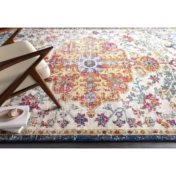 Livabliss Odelia Vintage Bohemian Area Rug5 x 8 OvalOrangeNavyOrangeNavy