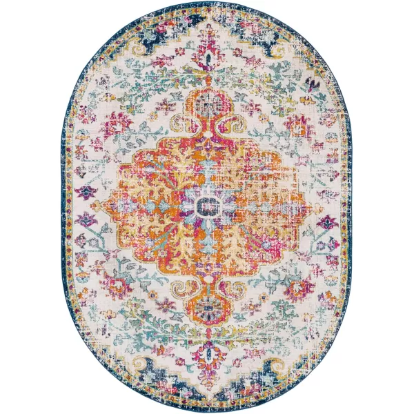 Livabliss Odelia Vintage Bohemian Area Rug5 x 8 OvalOrangeNavyOrangeNavy