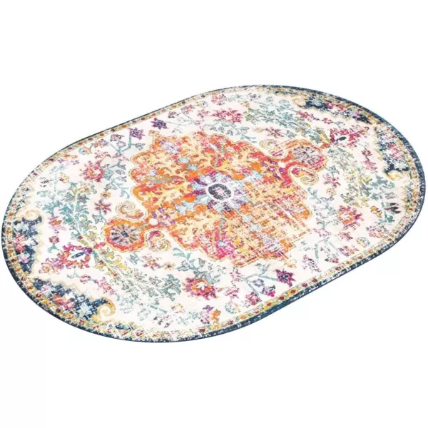 Livabliss Odelia Vintage Bohemian Area Rug5 x 8 OvalOrangeNavyOrangeNavy