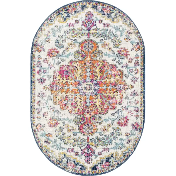 Livabliss Odelia Vintage Bohemian Area Rug5 x 8 OvalOrangeNavyOrangeNavy