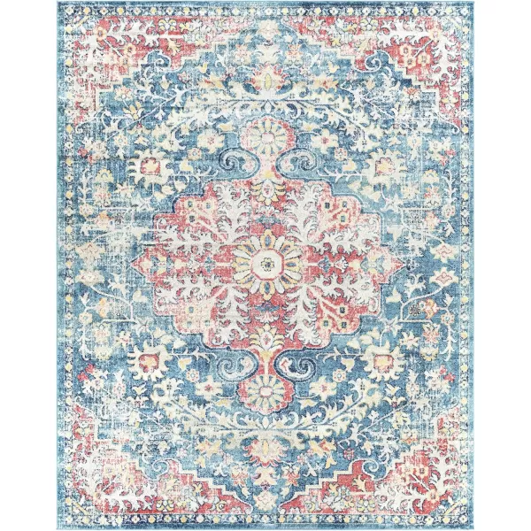 Livabliss Odelia Vintage Bohemian Area Rug53quot x 73quotNavySky BlueBlueBlush