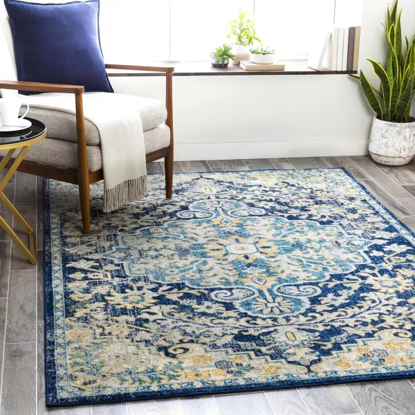 Livabliss Odelia Vintage Bohemian Area Rug53quot x 73quotNavySky BlueBlushYellow
