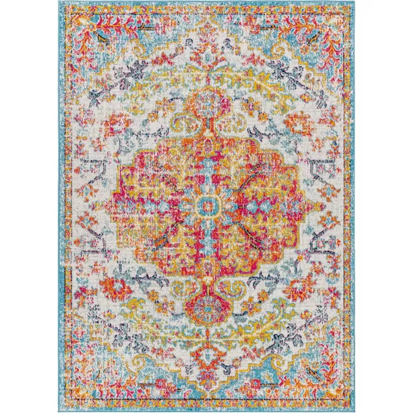 Livabliss Odelia Vintage Bohemian Area Rug53quot x 73quotPinkOrangeOrangeAqua