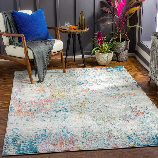 Livabliss Arti Modern Abstract Area Rug 53quot x 73quot Medium GrayAquaCoral