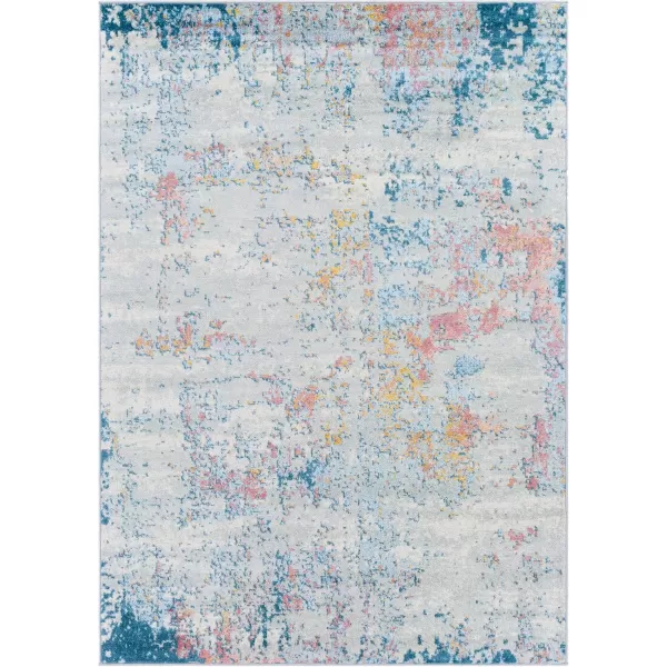 Livabliss Arti Modern Abstract Area Rug 53quot x 73quot Medium GrayAquaCoral