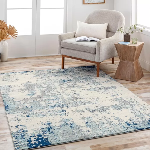 Livabliss Arti Modern Abstract Area Rug 53quot x 73quot Medium GrayDark BlueAqua