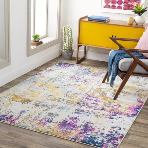 Livabliss Arti Modern Abstract Area Rug 53quot x 73quot Medium GrayYellowPink