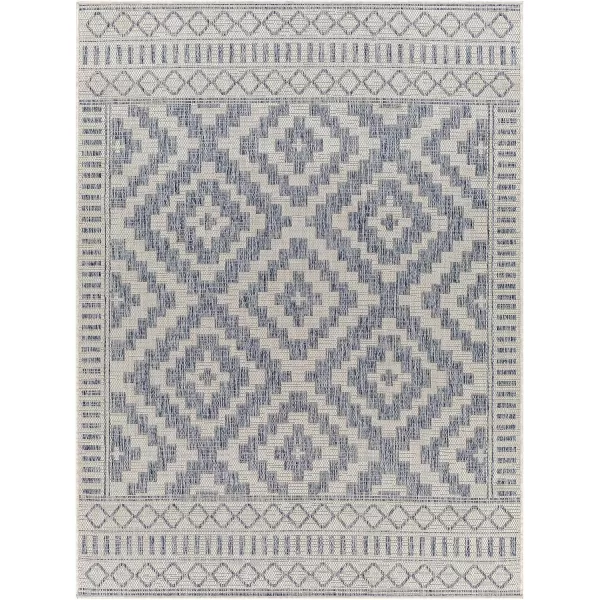 imageLivabliss Sawyer Boho Diamond Outdoor Area Rug 53quot x 7 KhakiBlue