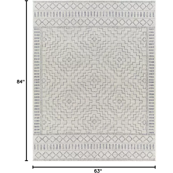 imageLivabliss Sawyer Boho Diamond Outdoor Area Rug 53quot x 7 KhakiCreamBlue