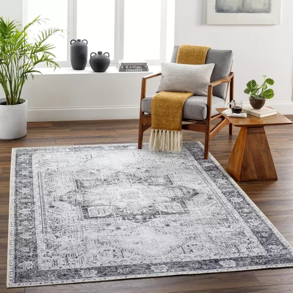 imageLivabliss Suri Vintage Washable Area Rug 53quot x 73quot Light GreyPurpleCharcoal