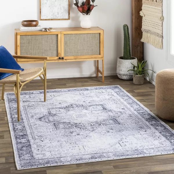 imageLivabliss Suri Vintage Washable Area Rug 53quot x 73quot Light GreyPurpleCharcoal