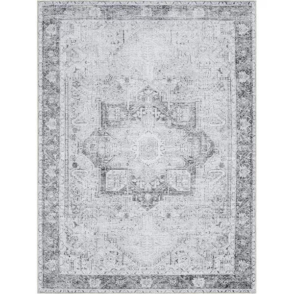 imageLivabliss Suri Vintage Washable Area Rug 53quot x 73quot Light GreyPurpleCharcoal