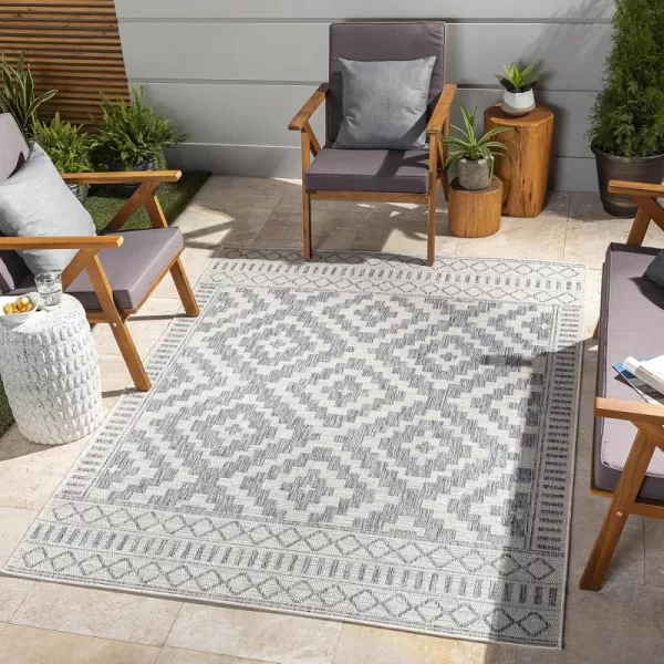 imageLivabliss Sawyer Boho Diamond Outdoor Area Rug 53quot x 7 KhakiBlue