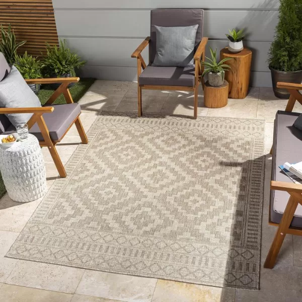 imageLivabliss Sawyer Boho Diamond Outdoor Area Rug 53quot x 7 KhakiCamel