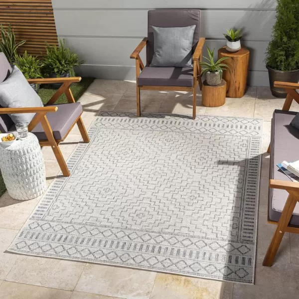 imageLivabliss Sawyer Boho Diamond Outdoor Area Rug 53quot x 7 KhakiCreamBlue