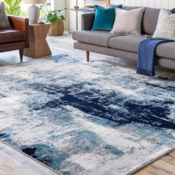 imageLivabliss Houda Modern Abstract Area Rug 53quot x 73quot Silver GrayNavyAqua