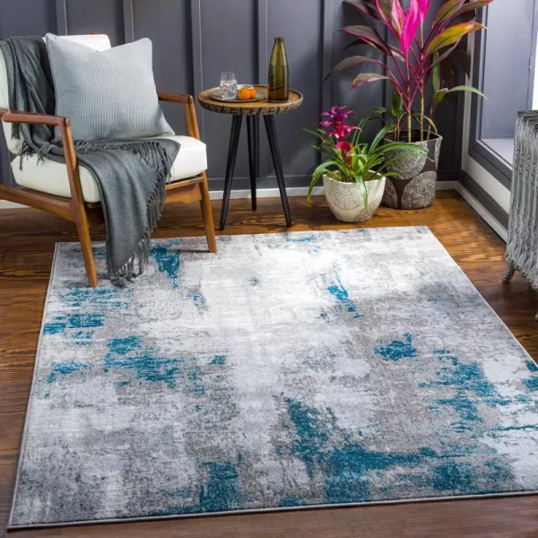 imageLivabliss Houda Modern Abstract Area Rug 53quot x 73quot Silver GrayAquaGray