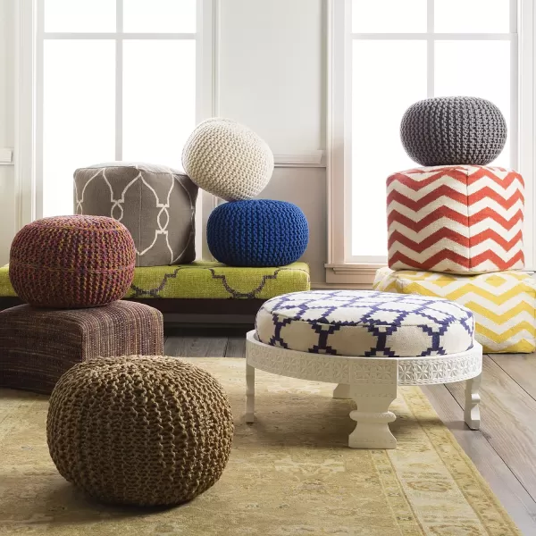 imageLivabliss Berma Knitted Jute Round Pouf14quotH x 20quotW x 20quotDBeigeBeige