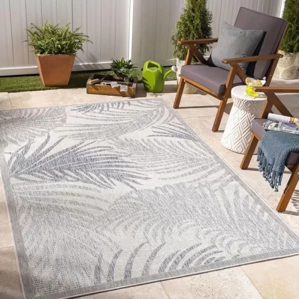 imageLivabliss Sawyer Coastal Palm Outdoor Area Rug 53quot x 7 TaupeKhakiCreamBlue