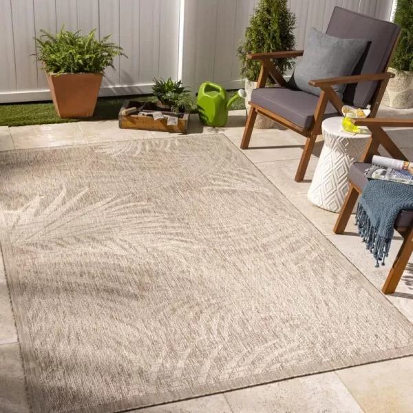 imageLivabliss Sawyer Coastal Palm Outdoor Area Rug 53quot x 7 TaupeKhakiTaupeKhaki