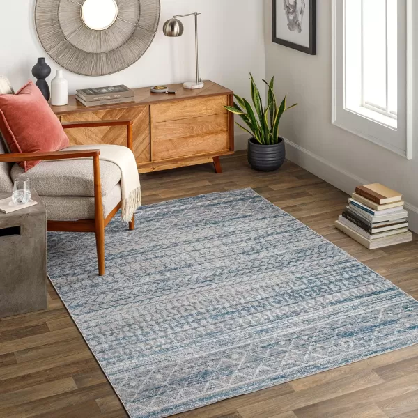 imageLivabliss Chester Boho Moroccan Washable Area Rug53quot x 7 Light GreyNavyMulti