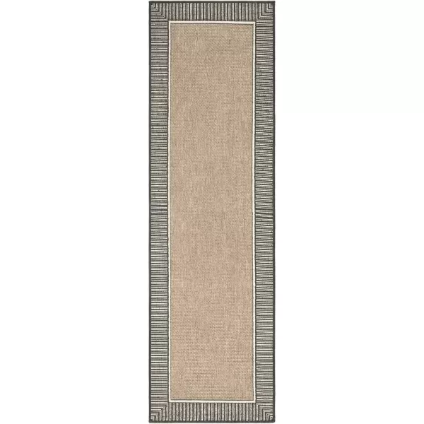 imageLivabliss Hampshire Solid Border Outdoor Area Rug 53quot x 77quot BlackBlackCamel