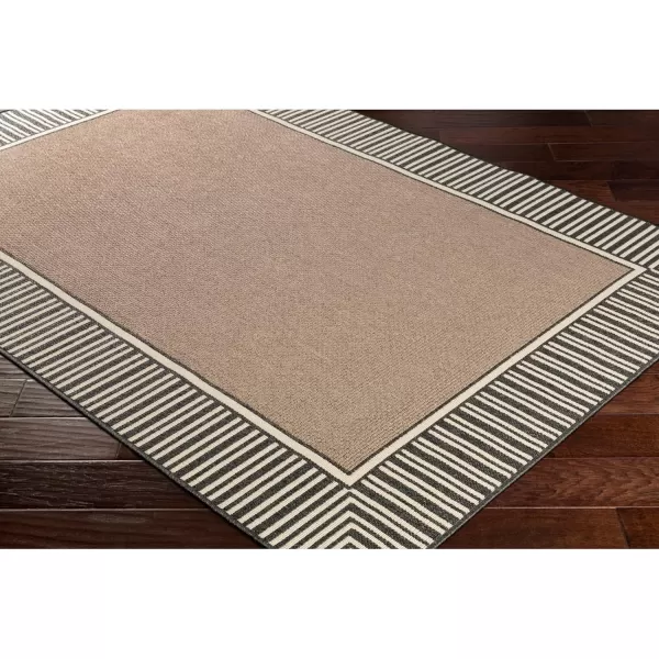 imageLivabliss Hampshire Solid Border Outdoor Area Rug 53quot x 77quot BlackBlackCamel