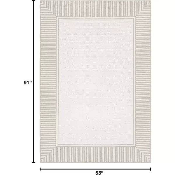 imageLivabliss Hampshire Solid Border Outdoor Area Rug 53quot x 77quot BlackTaupeWhite