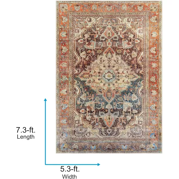 imageLivabliss Nico Vintage Medallion Washable Area Rug53quot x 73quot Burnt OrangeTeal53 x 73