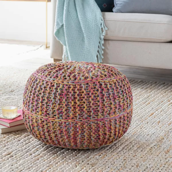 imageLivabliss 100Percent Jute Pouf 20Inch by 20Inch by 14Inch CarnationGoldTealCarnationGoldTeal