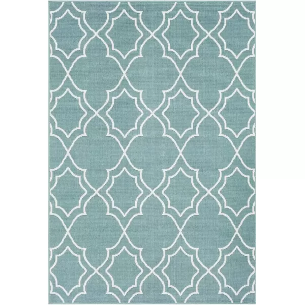 imageLivabliss Georgia Trellis Outdoor Area Rug73quot SquareBeigeTealWhite