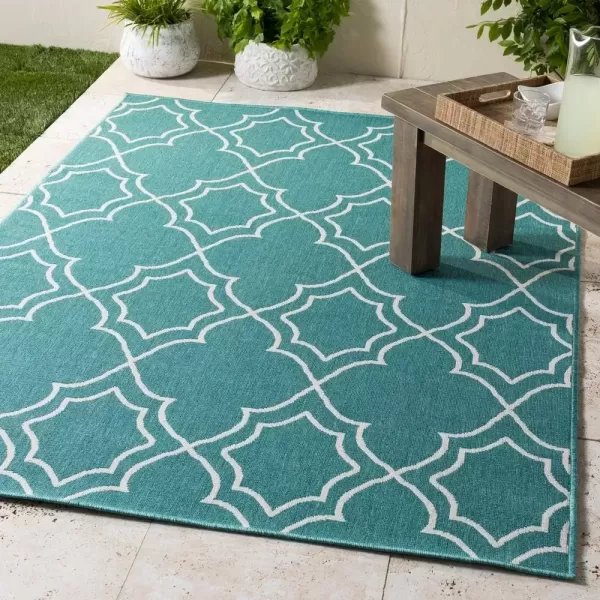 imageLivabliss Georgia Trellis Outdoor Area Rug73quot SquareBeigeTealWhite