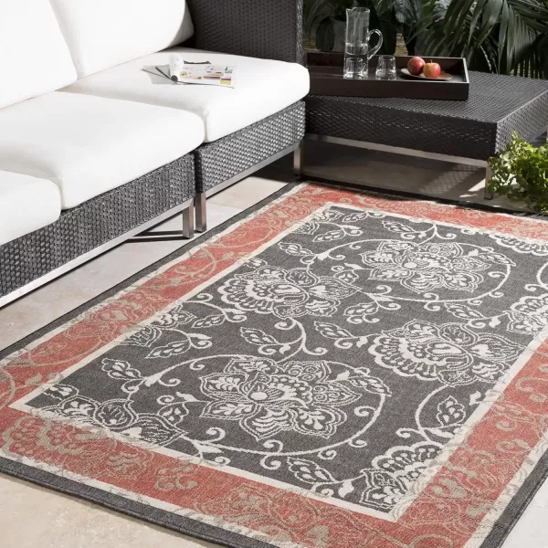 imageLivabliss Rhoda Outdoor Border Area Rug810quot SquareTaupeBrownBlack